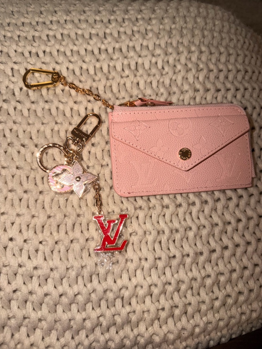 Pink card holder and key chain